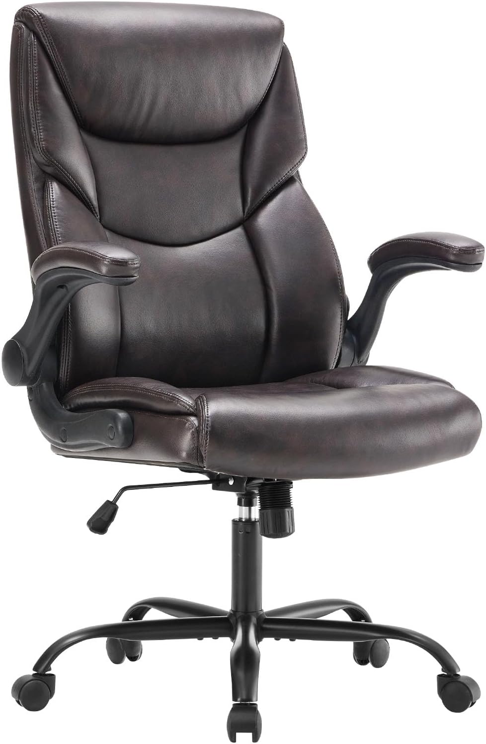 Sweetcrispy Ergonomic Computer Gaming Office Chair Set of 2, Heavy Duty Task Desk Swivel Rolling Chairs with Wheels, Flip-up Arms, Adjustable Height, PU Leather,Dark Brown