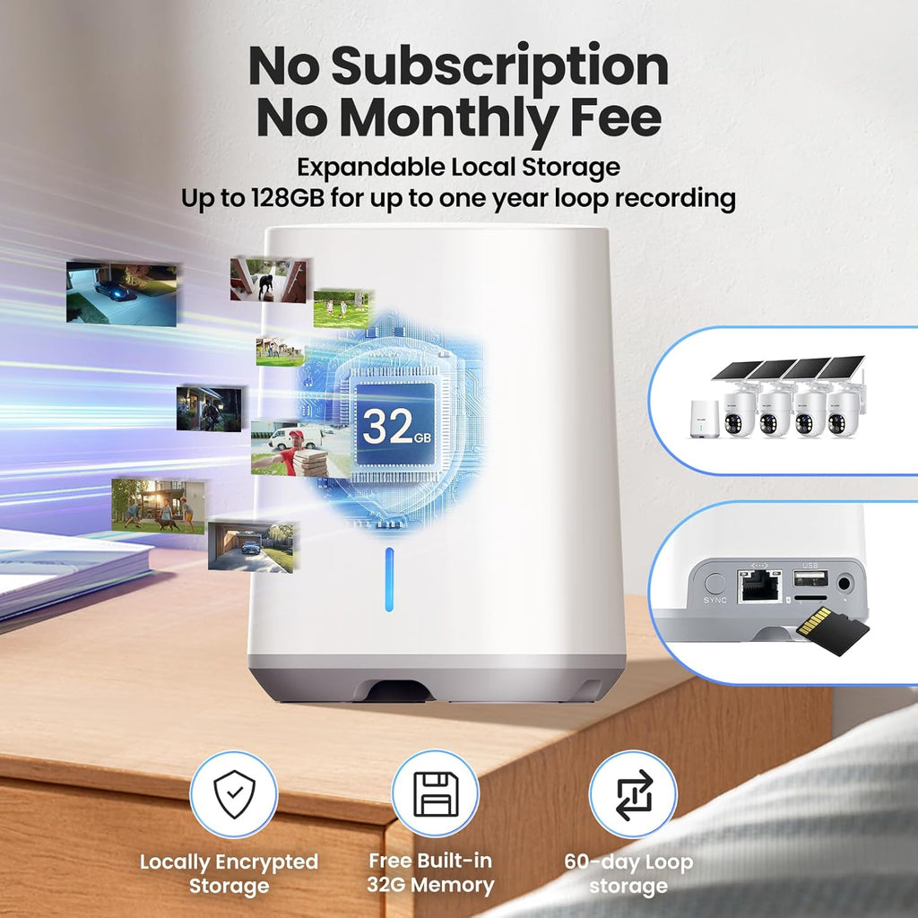 SOLIOM- 5MP Security Cameras Wireless Outdoor, No Subscription & Solar Powered,4-Cam Pack Cameras for Home Security with 360° Auto Motion Tracking, 3K Color Night Vision,5G & 2.4G Router Compatible