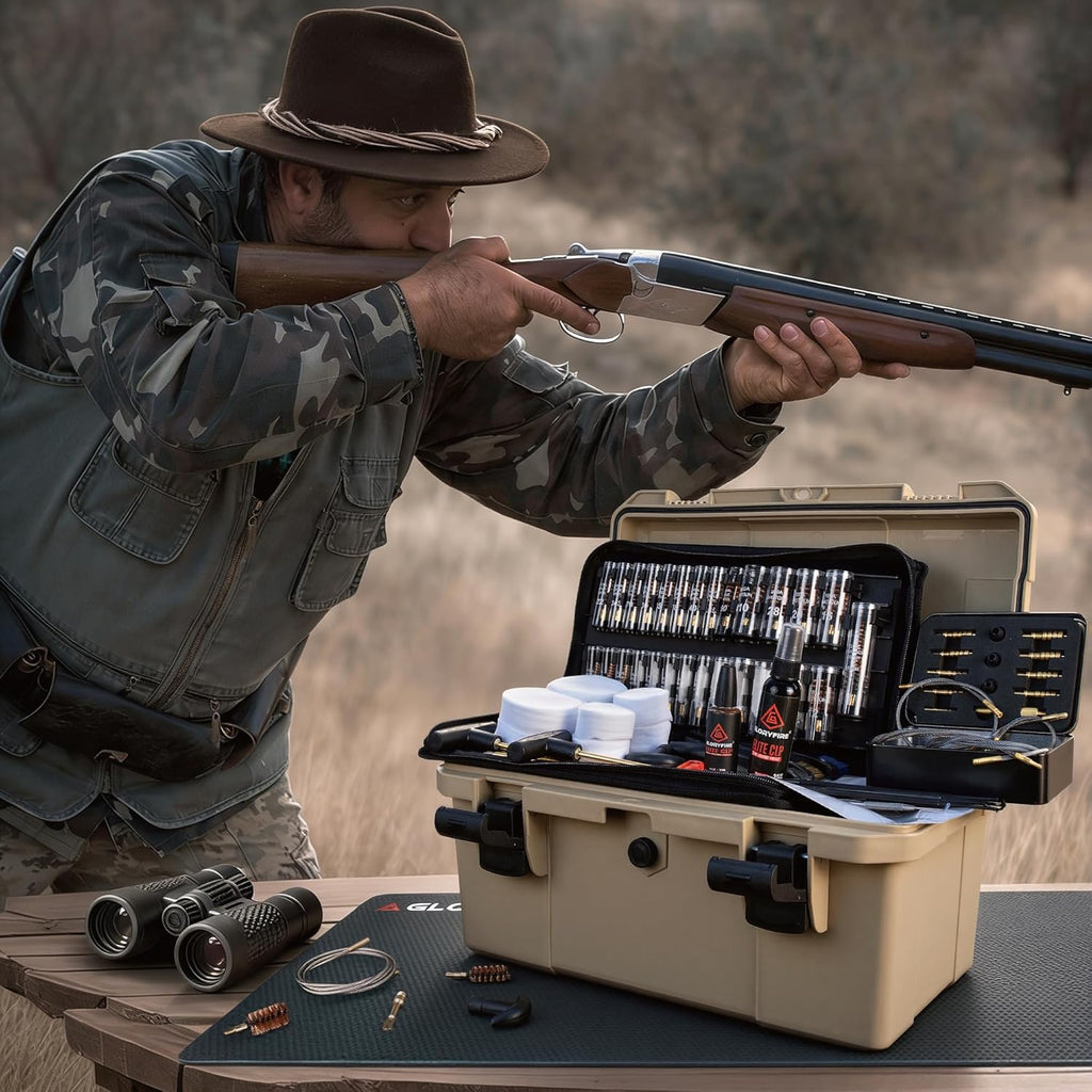GLORYFIRE Deluxe Universal Gun Cleaning Kit - Highly Effective Cleaning Solutions for Hunting and Shooting - Compact