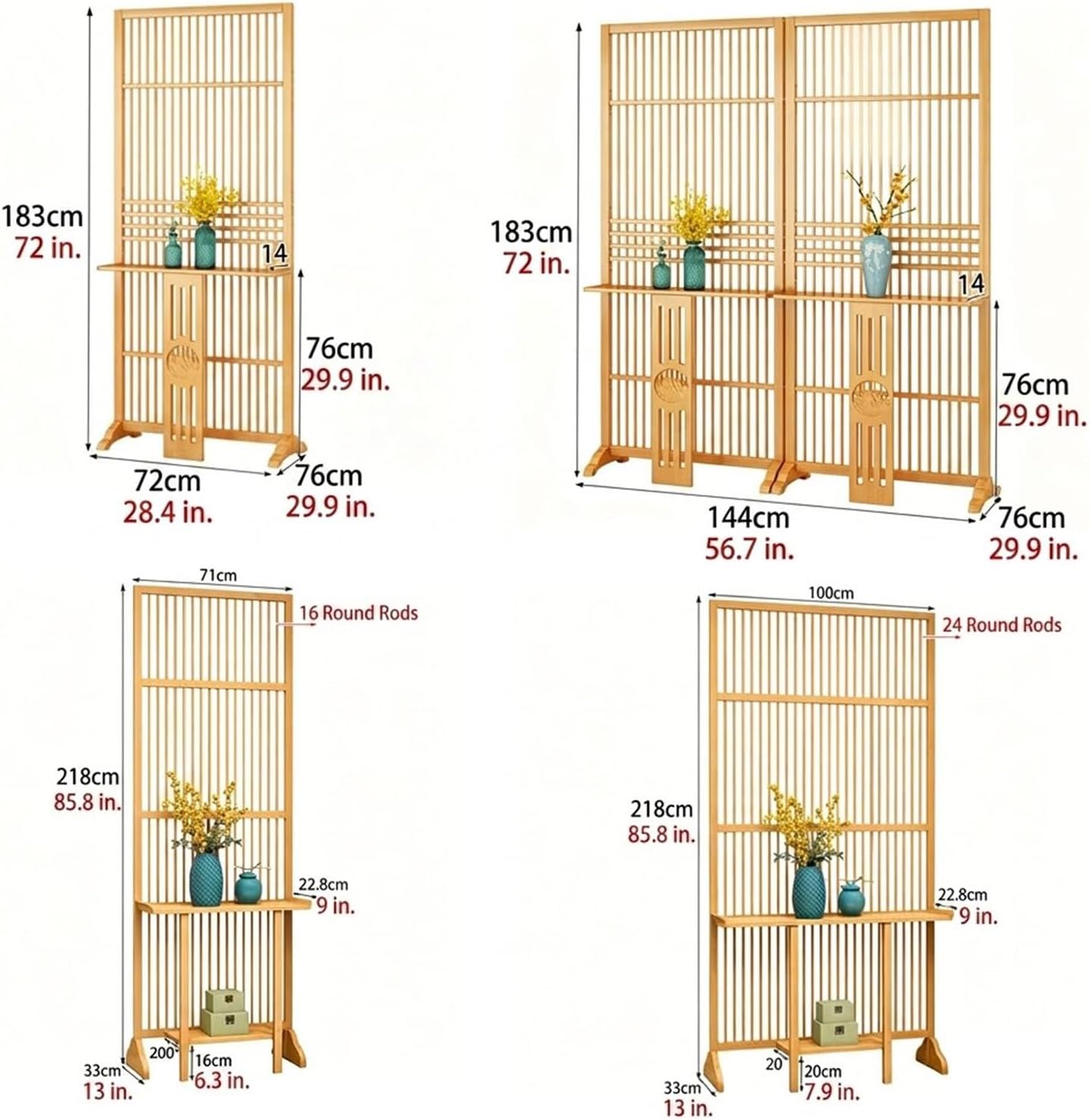 Floor to Ceiling Room Divider, Privacy Screen Room partition Post with Storage Space, Solid Wood, for Teahouse Coffee Shop Hotel Studio(Walnut,72x28.3in)