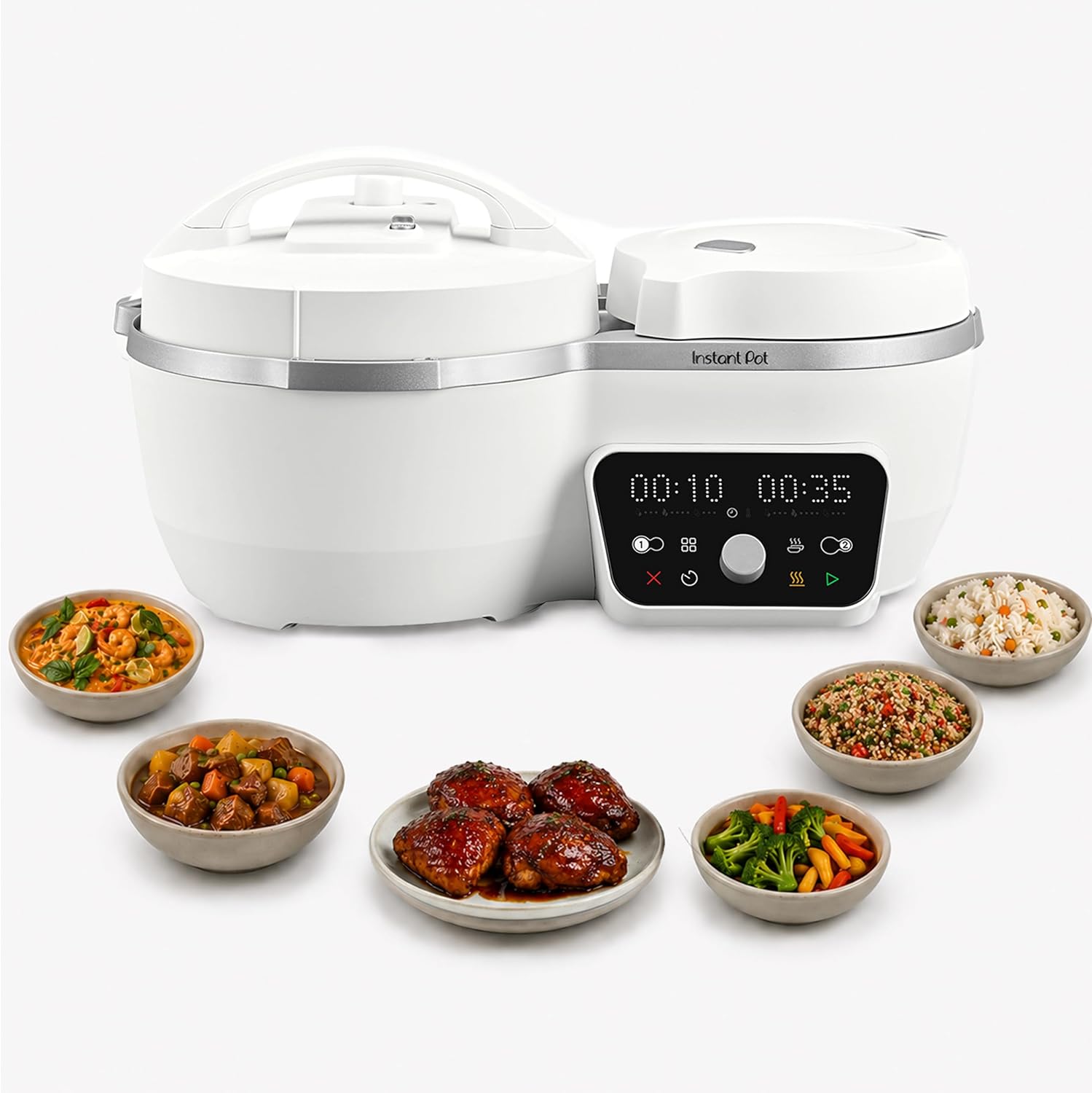 Instant Pot Dual Action 8‑in‑1 Multi-Cooker with Serve Together™ Smart Timing, 4Qt Pressure Cooker & 2Qt Rice Cooker, Cook Mains & Sides Together, Fast Cooking, PFAS-Free Pot*, Sauté, Slow Cook & More