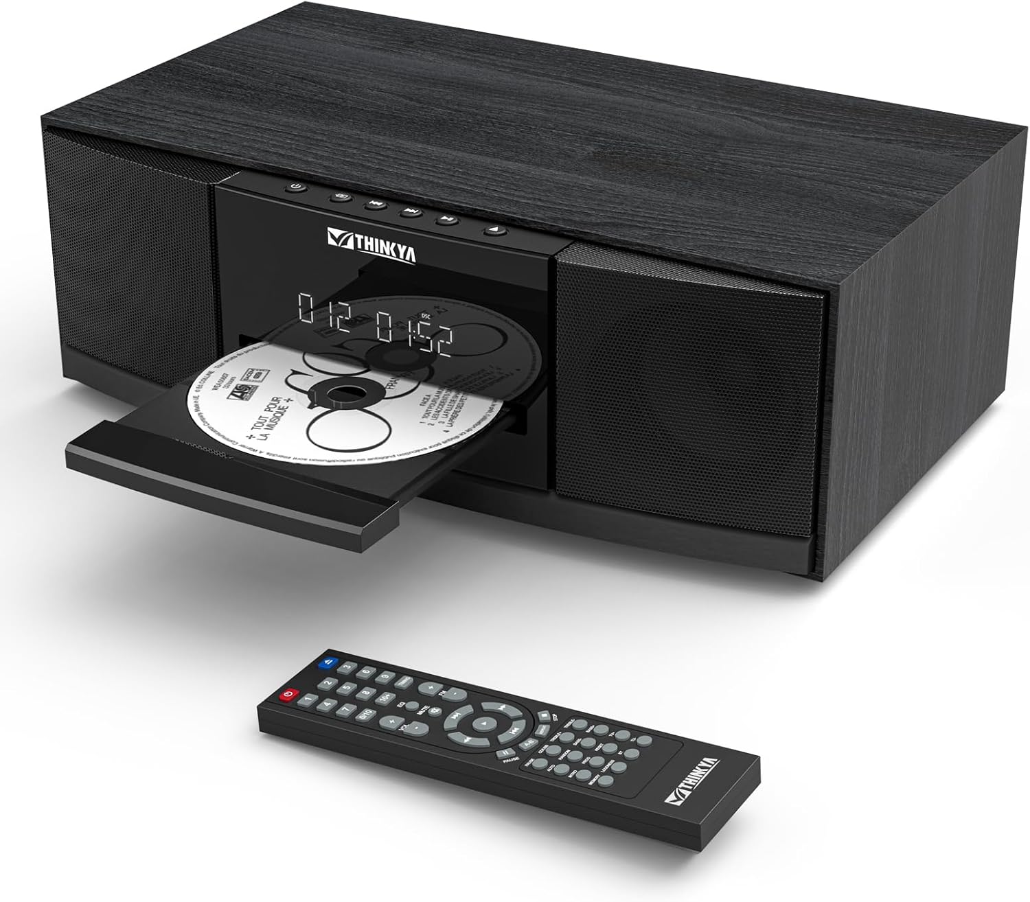 Vintage Bluetooth Stereo System for Home, THINKYA 36W RMS Micro HiFi Systems CD Player Dual 3” Bass with Bluetooth Audio Streaming, FM Radio, USB Port, Aux-in, Remote Control(NO Clock & Alarm)