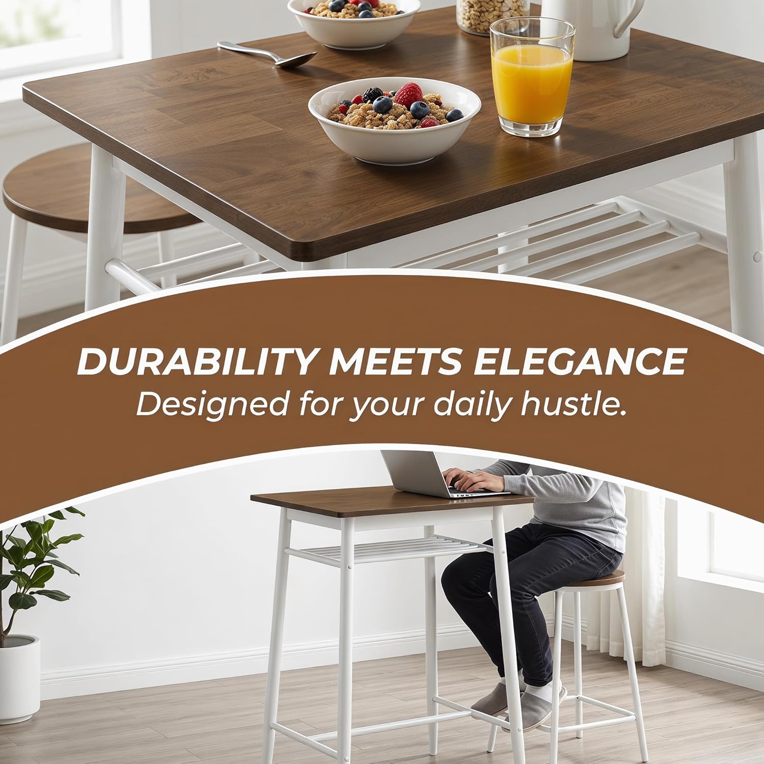 VESCASA 41.5" H Bar Table, Walnut Wood Top Space Saving Bar Table with White Legs for Home Bar Small Space Parties Kitchen Dining Room Coffee Shop