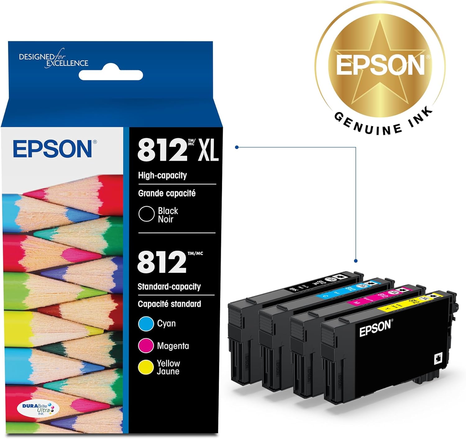 EPSON 812 DURABrite Ultra Ink High Capacity Black & Standard Color Cartridge Combo Pack (T812XL-BCS) Works with WorkForce Pro WF-7310 ,7820, 7840, EC-C7000