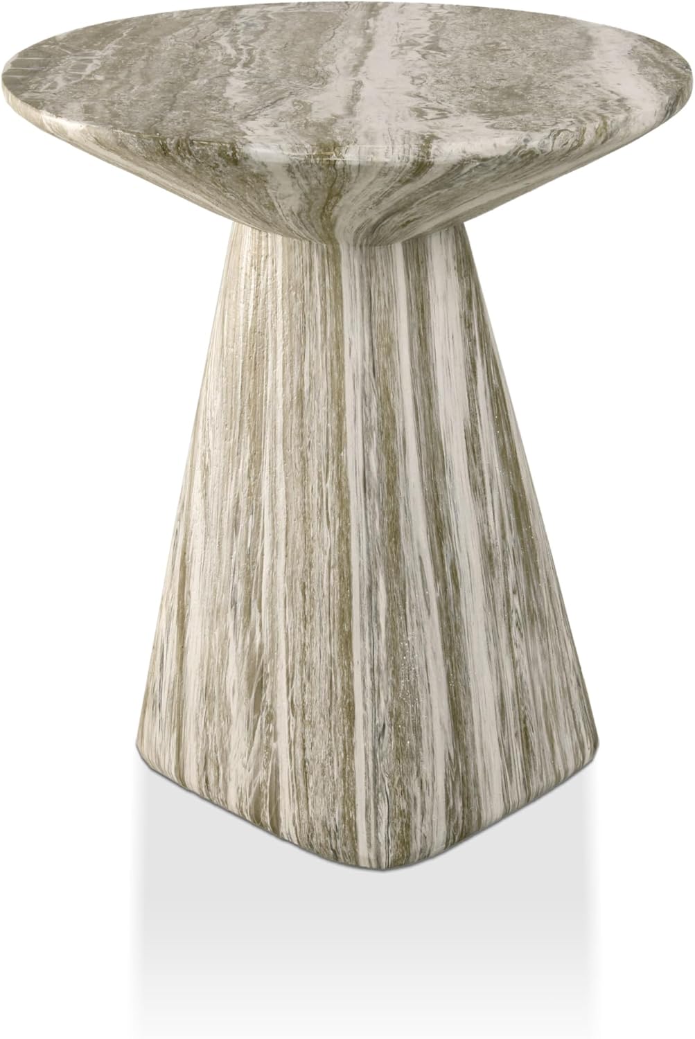 24/7 Shop at Home Ranera Modern 18-inch Natural Stone Side Table with Angular Pedestal Base, Marble Nightstand, Geometric Patio End Table, for Living Room, Covered Outdoor Spaces, Gray Travertine