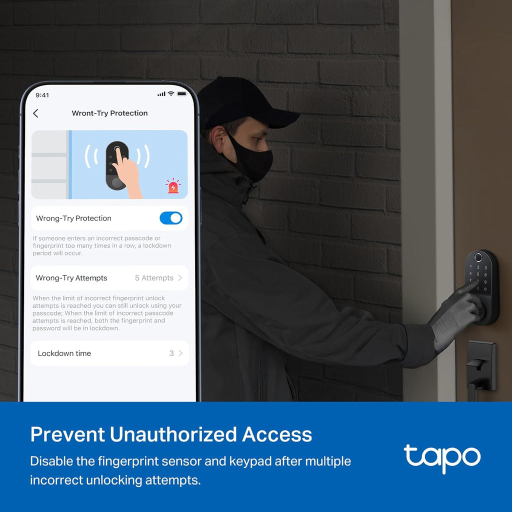 Tapo Smart Wi-Fi Door Lock, Deadbolt | Keyless Entry, Fingerprint Recognition, Touchscreen Keypad & in-App Monitoring with Scheduled Access|1-Year Rechargeable Battery | BHMA Grade 2 | DL110