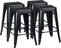 Furmax 24 Inch Metal Bar Stools Set of 4, Counter Height Bar Stools Height High Backless Stools Industrial Stackable Bar Chairs for Dining Room Kitchen Indoor Outdoor Stools Bar Chairs (Black)