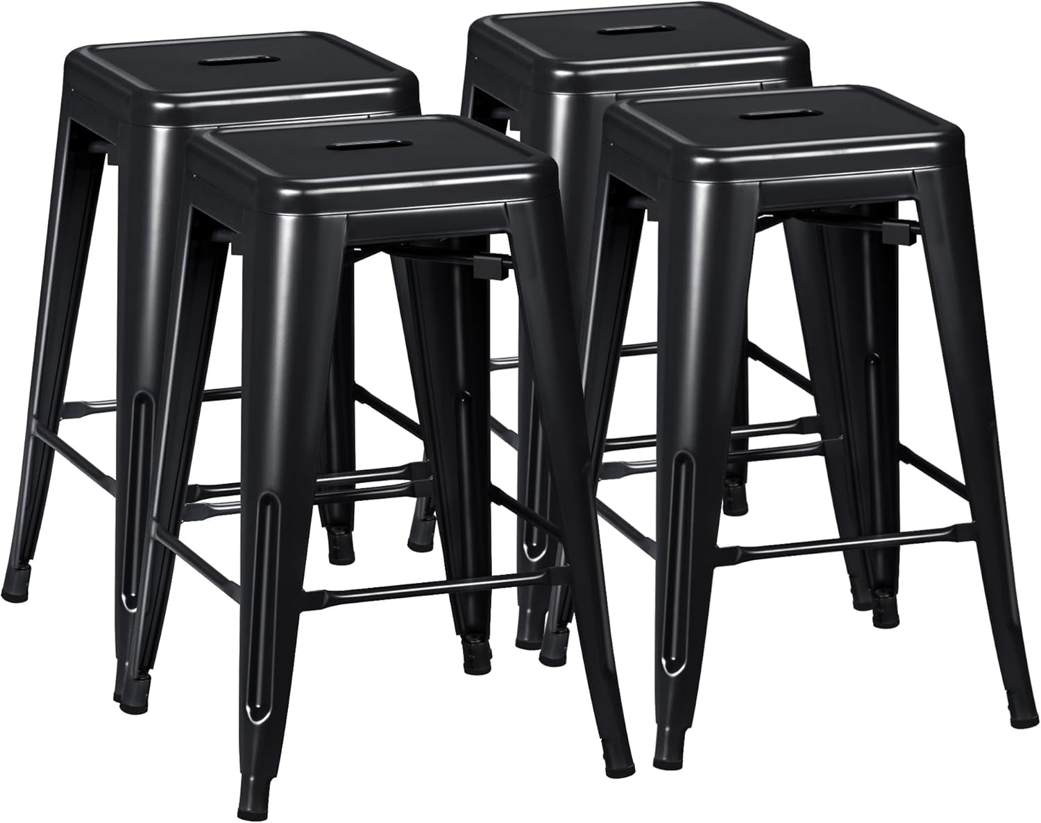 Furmax 24 Inch Metal Bar Stools Set of 4, Counter Height Bar Stools Height High Backless Stools Industrial Stackable Bar Chairs for Dining Room Kitchen Indoor Outdoor Stools Bar Chairs (Black)