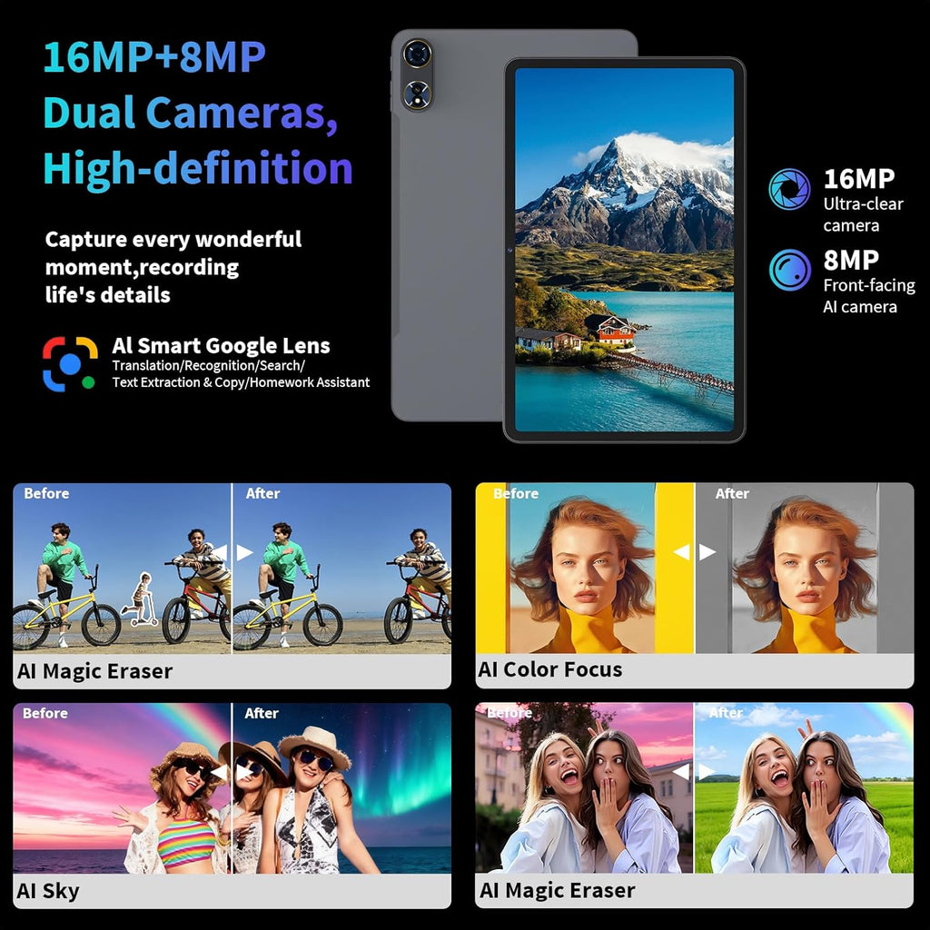2026 12 Inch Large Tablet, Android 16 Tablet with Keyboard, 24GB+256GB+2TB Expand, Tablets PC with 2K Gemini AI, 8000mAh, Octa-Core, 16+8MP, 2 in 1 Tablets with Case, Mouse, Stylus (Silver Case)