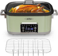 12-in-1 Programmable Slow Cooker Roaster Oven, 8 Quart Digital Multi-Cooker Food Warmer with Timer, Temp Control & Auto Shut Off, Removable Non-Stick Pot, Dishwasher-Safe Glass Lid, Green