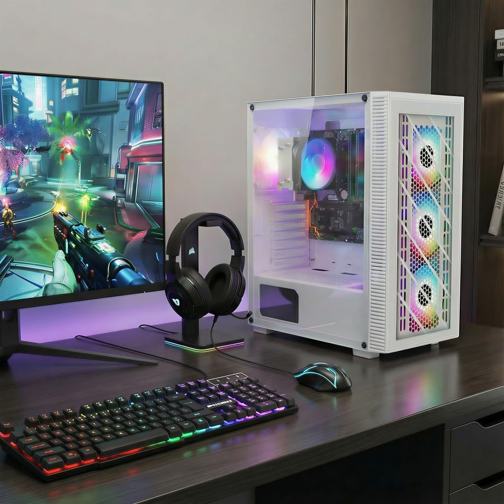 STGAubron RGB PC Computer Desktop, AMD Ryzen 7 5700G up to 4.6G, 16GB DDR4, 1TB SSD, WiFi & BT 5.2, RGB Fan*4, RGB Keyboard & Mouse, Windows 11 Home
