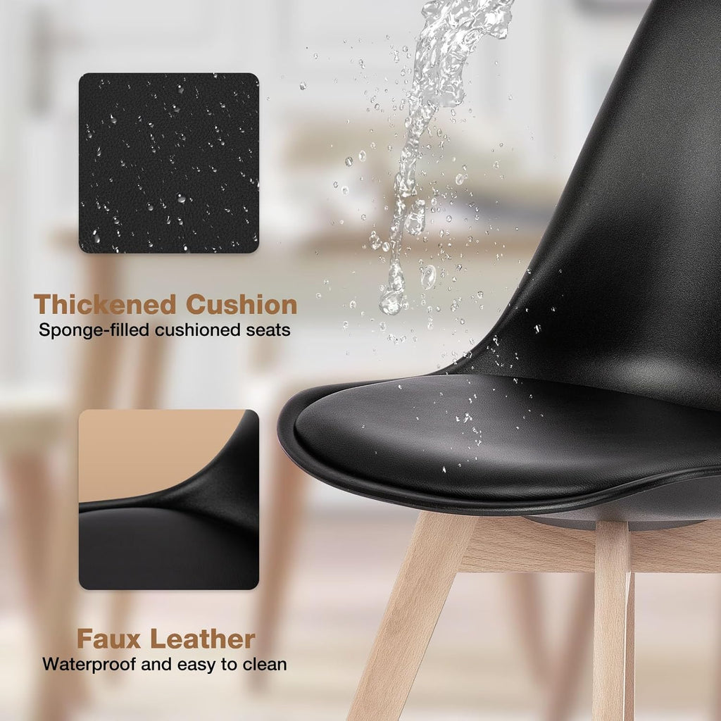 OLIXIS Modern Dining Chairs Set of 4, PU Leather Upholstered Kitchen Chairs with Wood Legs, Mid Century Accent Chairs for Living Room, Bedroom, Outdoor Lounge, Black