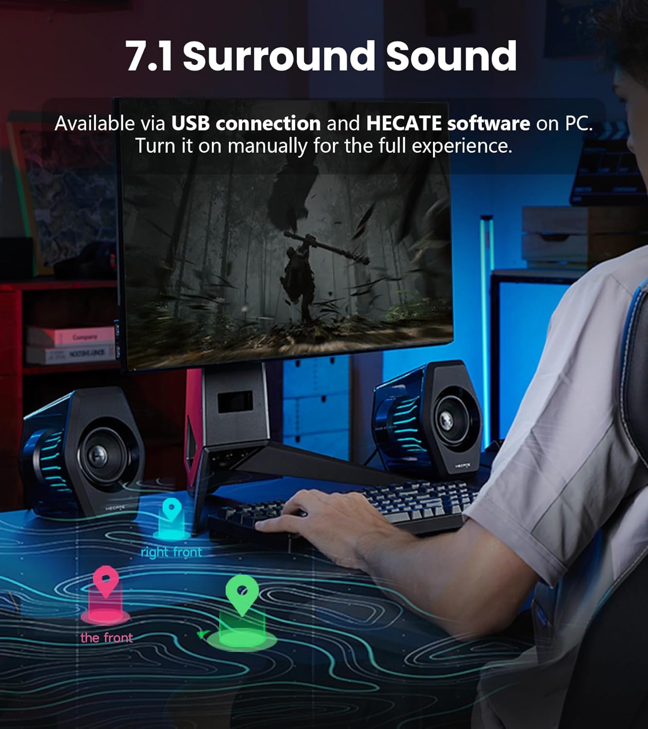 Edifier G2000 Pro Bluetooth Computer Speakers with 7.1 Virtual Surround Sound, RGB Lighting, USB & Aux Input - Ideal Gaming Desk Accessories for PC, PS5, Game Console (White)