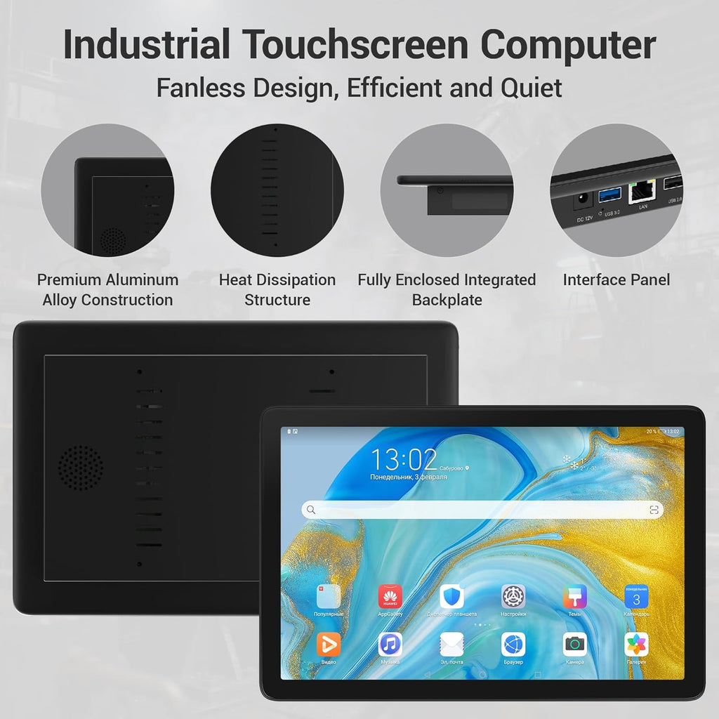 HIGOLEPC Fanless All-in-One Touchscreen Computer RK3399, Industrial Panel PC 10.1 Inch Rugged Android 12, 4GB RAM, 64GB ROM, 1280 * 800 IPS