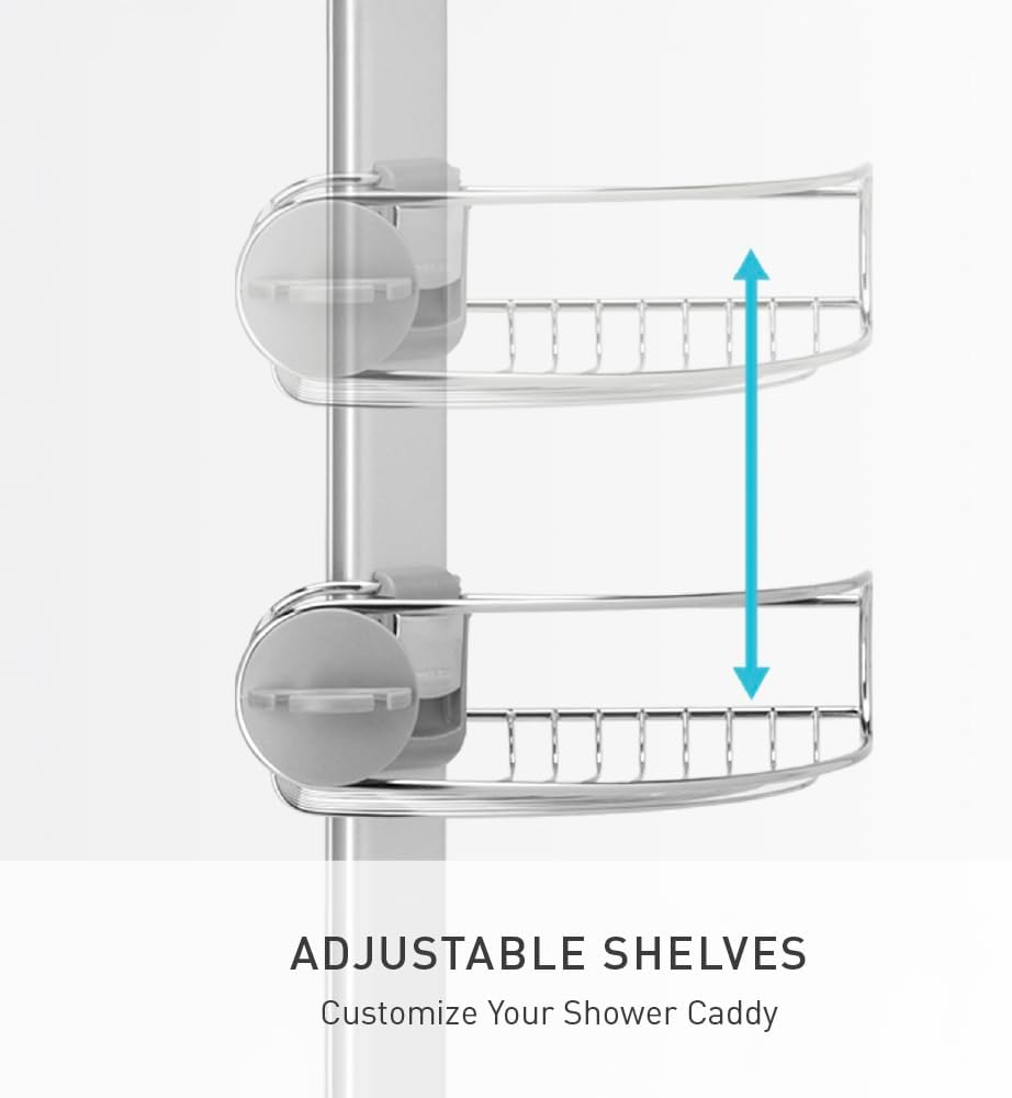 simplehuman 8' Tension Pole Shower Caddy, Stainless Steel and Anodized Aluminum