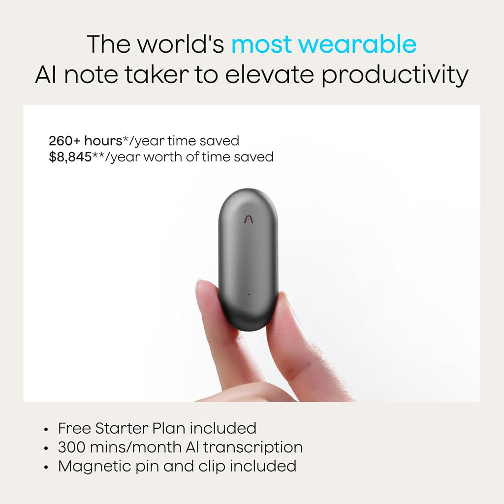 Plaud NotePin Voice Recorder, AI Voice Recorder, AI Note Taker, AI Transcribe & Summarize, Support 112 Languages, for Meetings, Lectures, Professionals, Teams, Cosmic Gray, Non-S Version