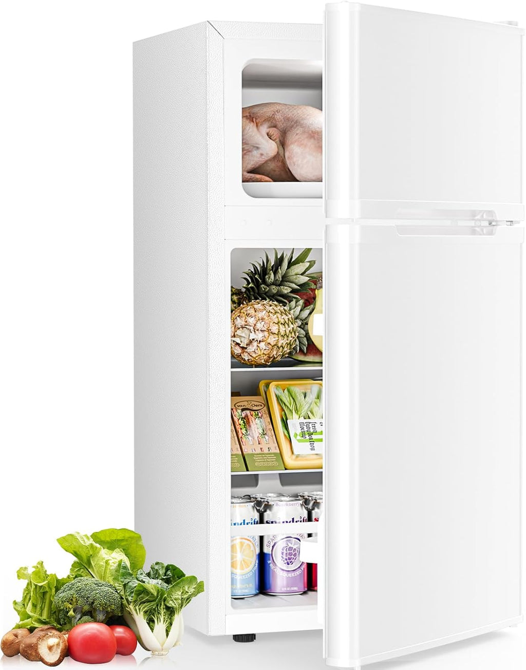Antarctic Star Mini Fridge with Freezer, Double Door Compact Refrigerator, Adjustable Thermostat, Small Fridge for Bedroom Office Dorm Apartment, 2.45 Cu.Ft, White