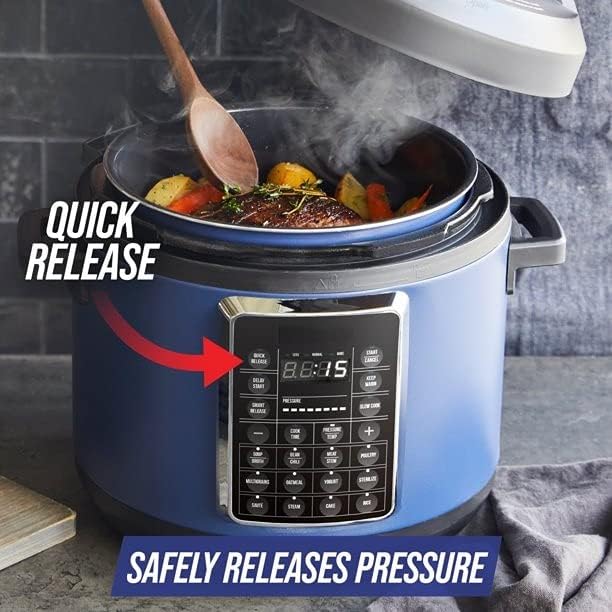 16-in-1 Nonstick 6 Quart Pressure Cooker, Slow Cooker, and More, One Touch Cooking, The Smart Release Feature Automatically Customizes Pressure, Suitable for Dining Room, Kitchen Etc, Blue