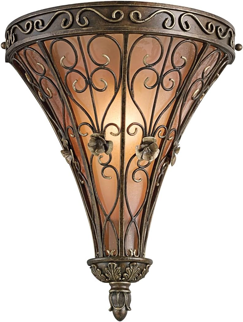 Kichler Marchesa 14.75" Wall Sconce in Terrene Bronze, 1-Light Hallway Light with Satin Etched Umber Seeded Glass, (14.75" H x 12.5" W), 45131TRZ