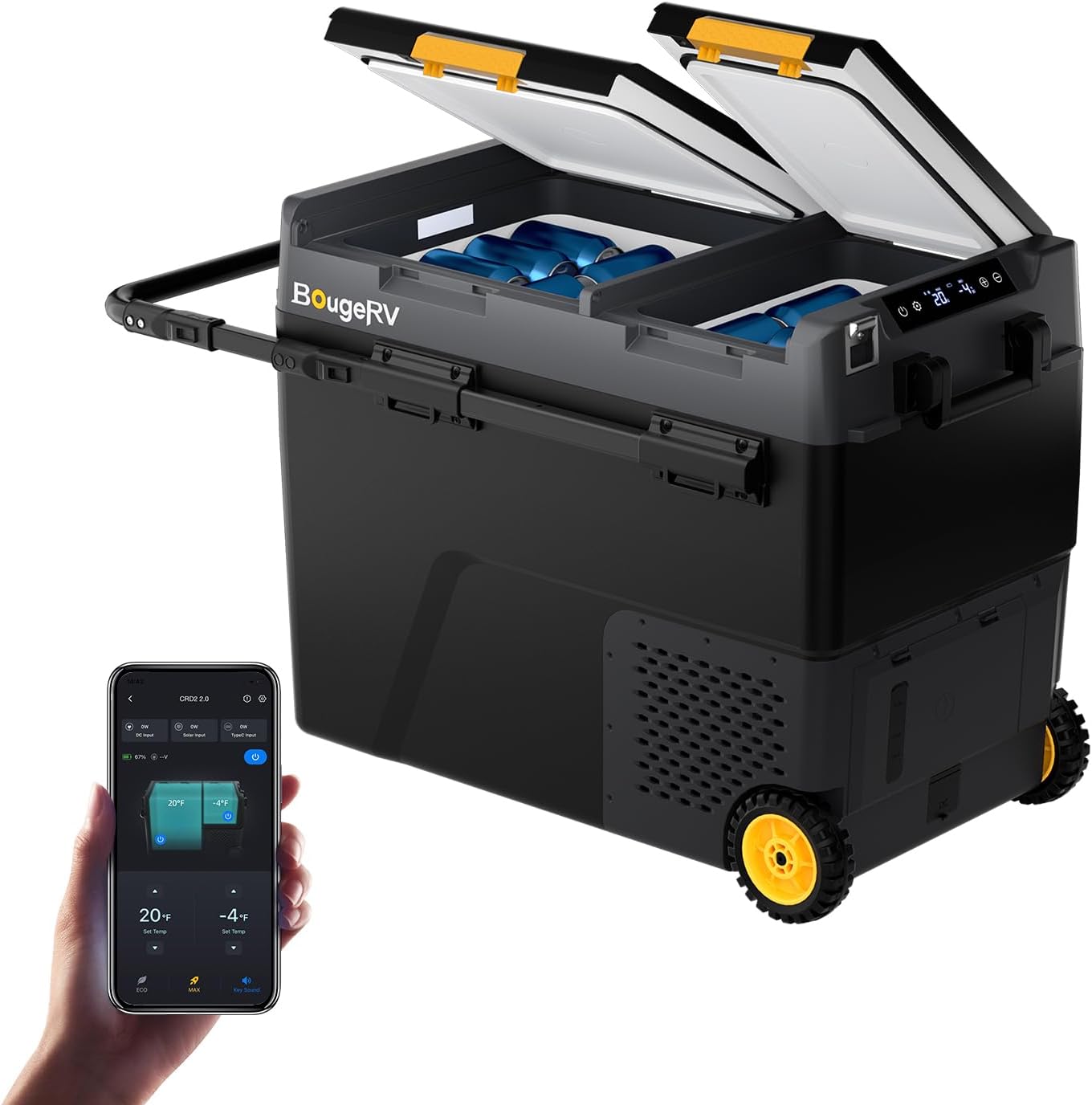 BougeRV 61 Quart Portable Fridge Freezer, 12 Volt Car Refrigerator, -4℉ to 68℉ Dual Zone Compressor Electric Cooler 12/24V DC, 110~240V AC for Overlanding, Camping, RV(2026 New Model: CRD2 V2.0)