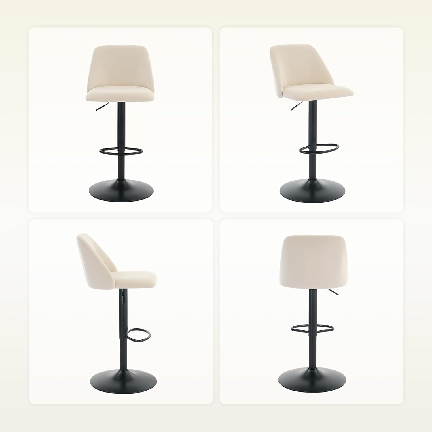 COLAMY Bar Stools Set of 4, Modern Swivel Bar Chairs, Adjustable Upholstered Barstools Counter Height with Full Backrest for Bar, Dining Room, Kitchen Island, Beige