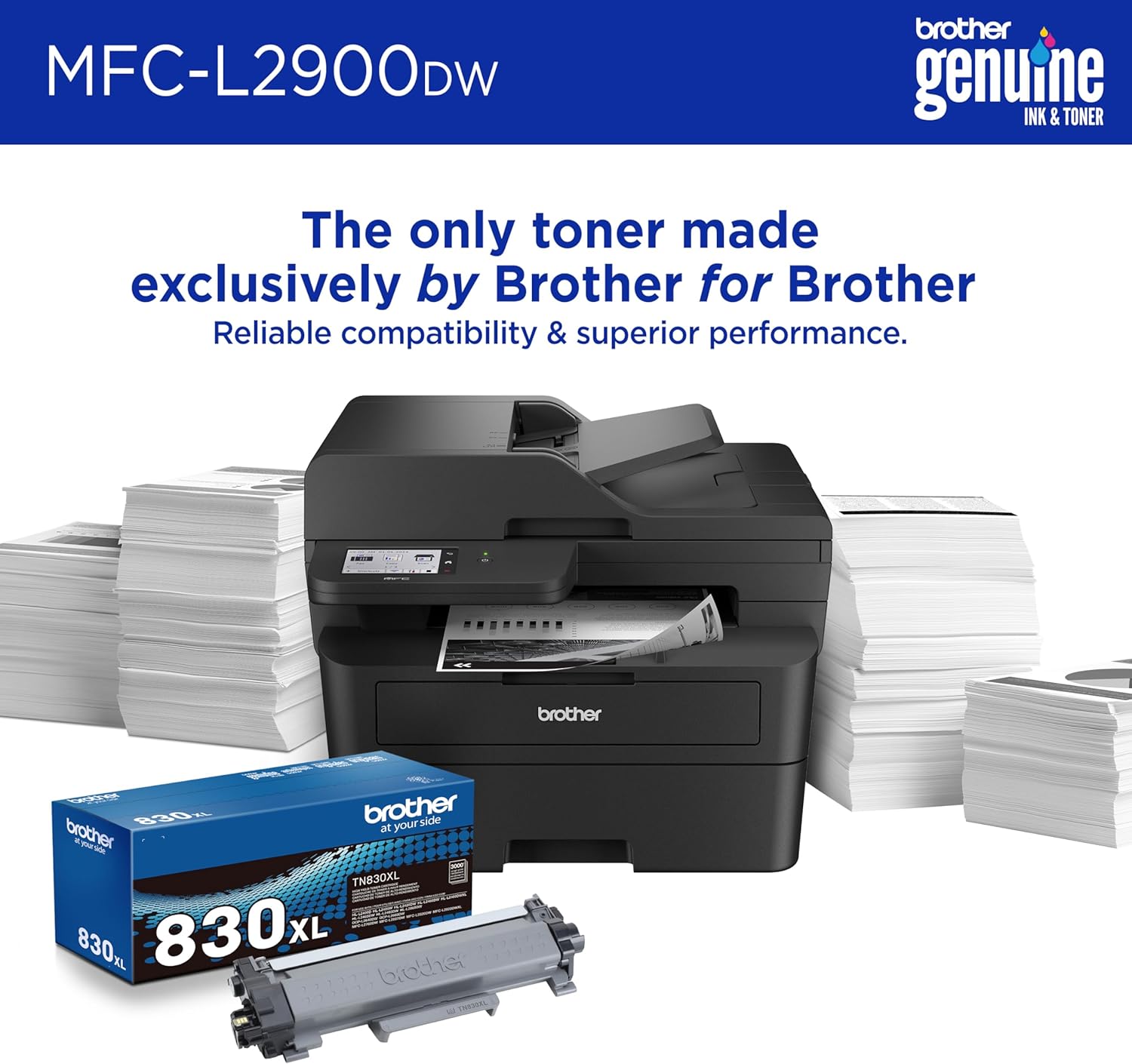 Brother Professional Laser Printer with Scanner, High-Speed 36 ppm Monochrome All-in-One, Wireless Duplex Printing and Scanning, Cloud-Ready 3.5 in Touchscreen for Small Business (MFC-L2900DW)