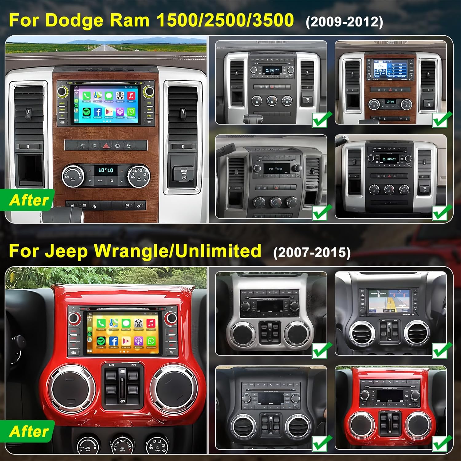 Car Radio Stereo with CD/DVD Player for Dodge Challenger&Avenger(2008-2014), for Dodge RAM 1500 2500 3500 (2009-2012),7 Inch Head Unit with CarPlay & Android Auto,Bluetooth & Mirror Link