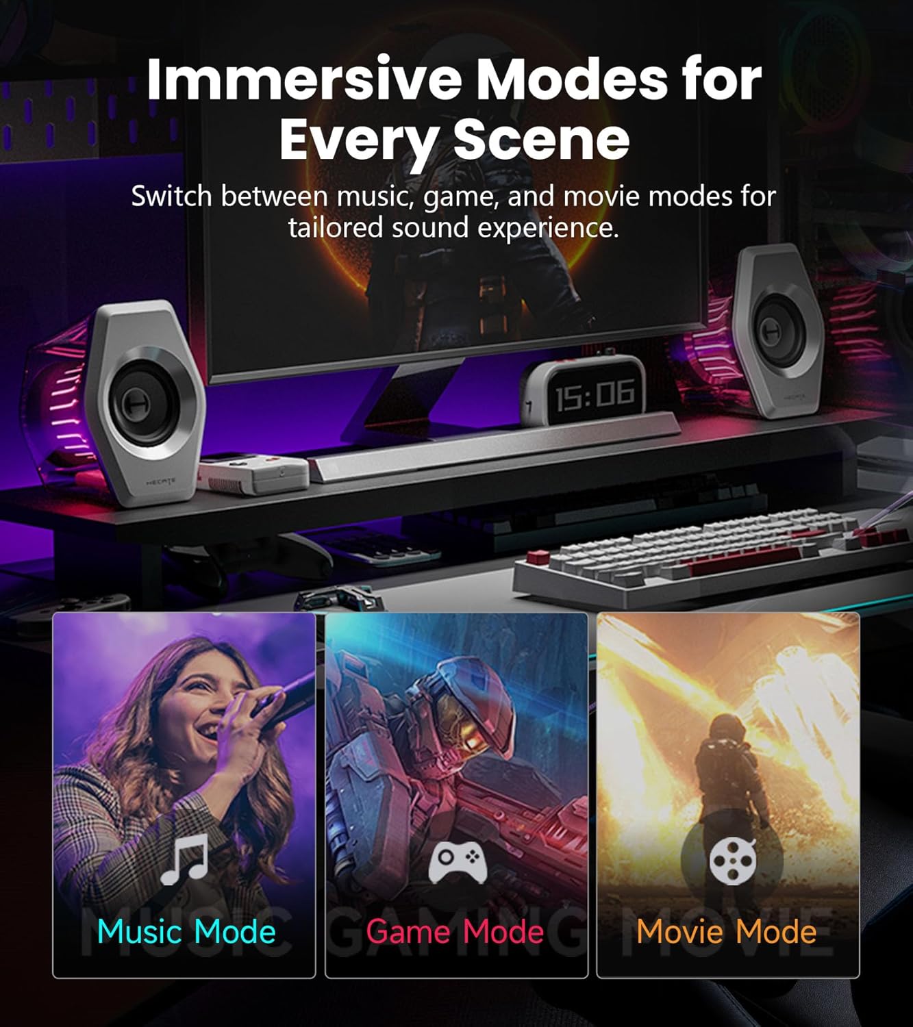Edifier G2000 Pro Bluetooth Computer Speakers with 7.1 Virtual Surround Sound, RGB Lighting, USB & Aux Input - Ideal Gaming Desk Accessories for PC, PS5, Game Console (White)