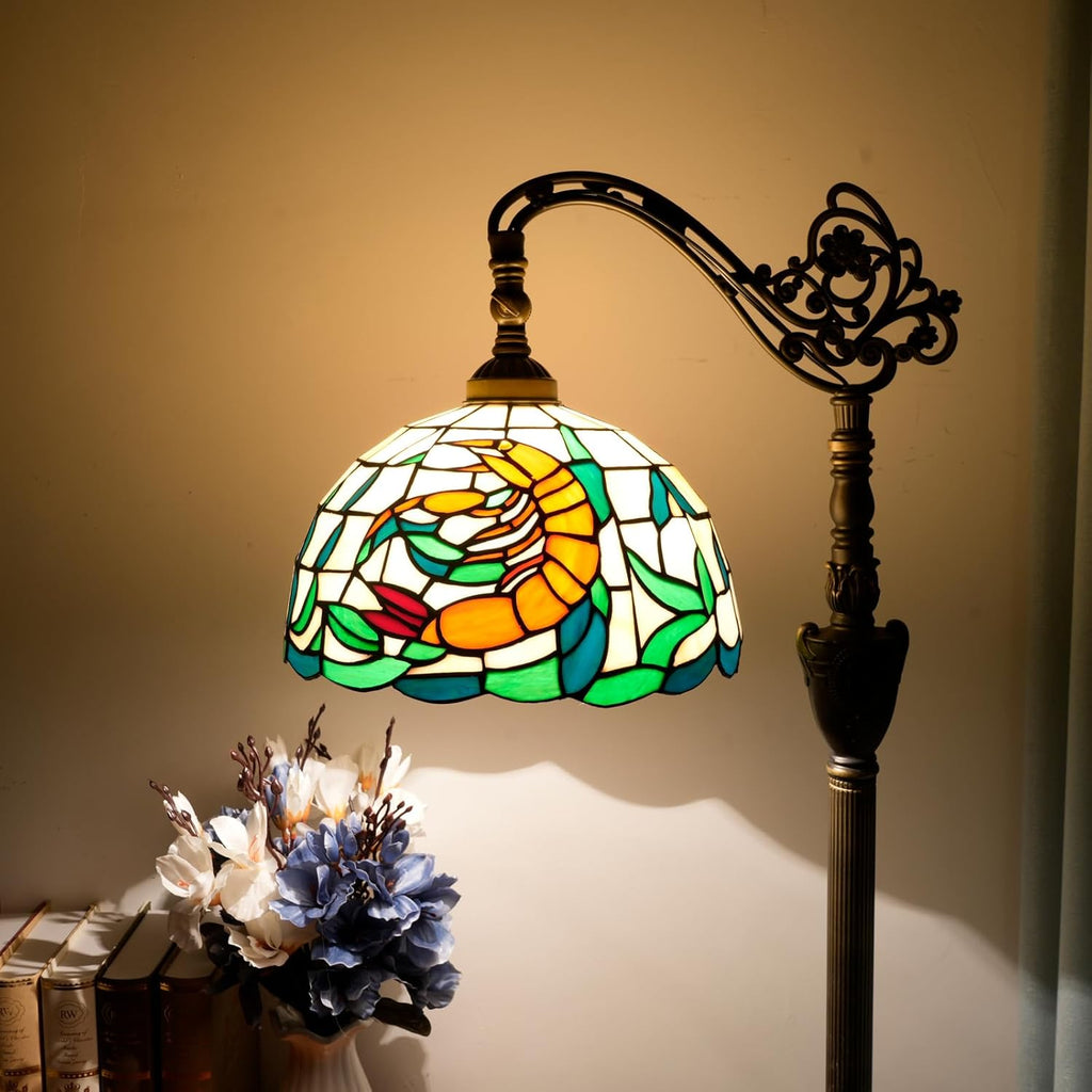 Tiffany Floor Lamp 12 Inch Stained Glass Orange Shrimp Tiffany Style Reading Lamp Retro Home Decoraton Comfortable and Atmosphere Suitable Living Room Bedroom Coffee Shop Restaurant Study
