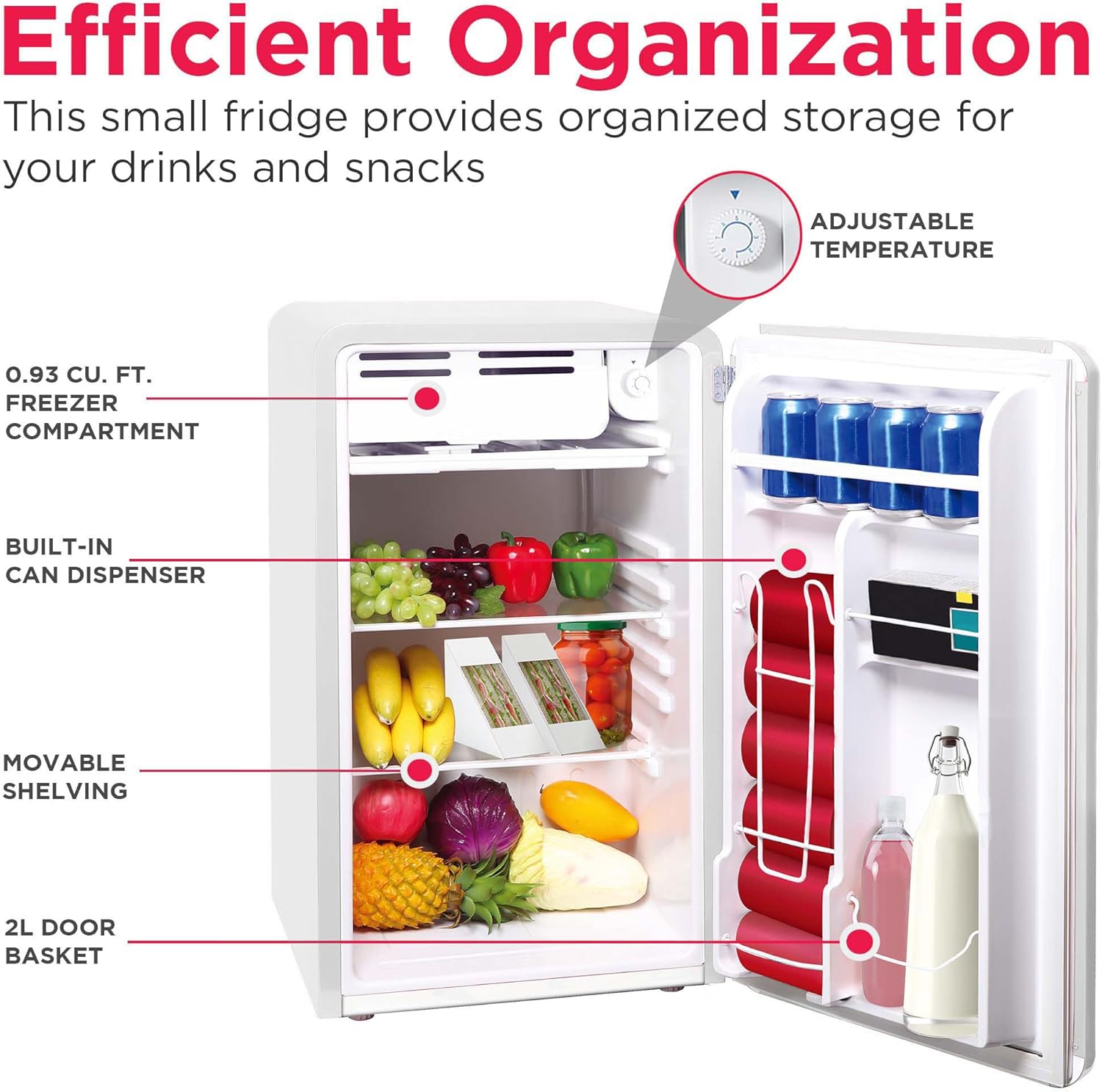Frigidaire Retro Compact Refrigerator with Chiller, 3.2 cu ft Countertop Fridge, Built-In Bottle Opener, Rounded Corners, Premium, for Office, Bedroom, Dorm Room, Cabin, 18.5D x 20W x 31.5H (White)