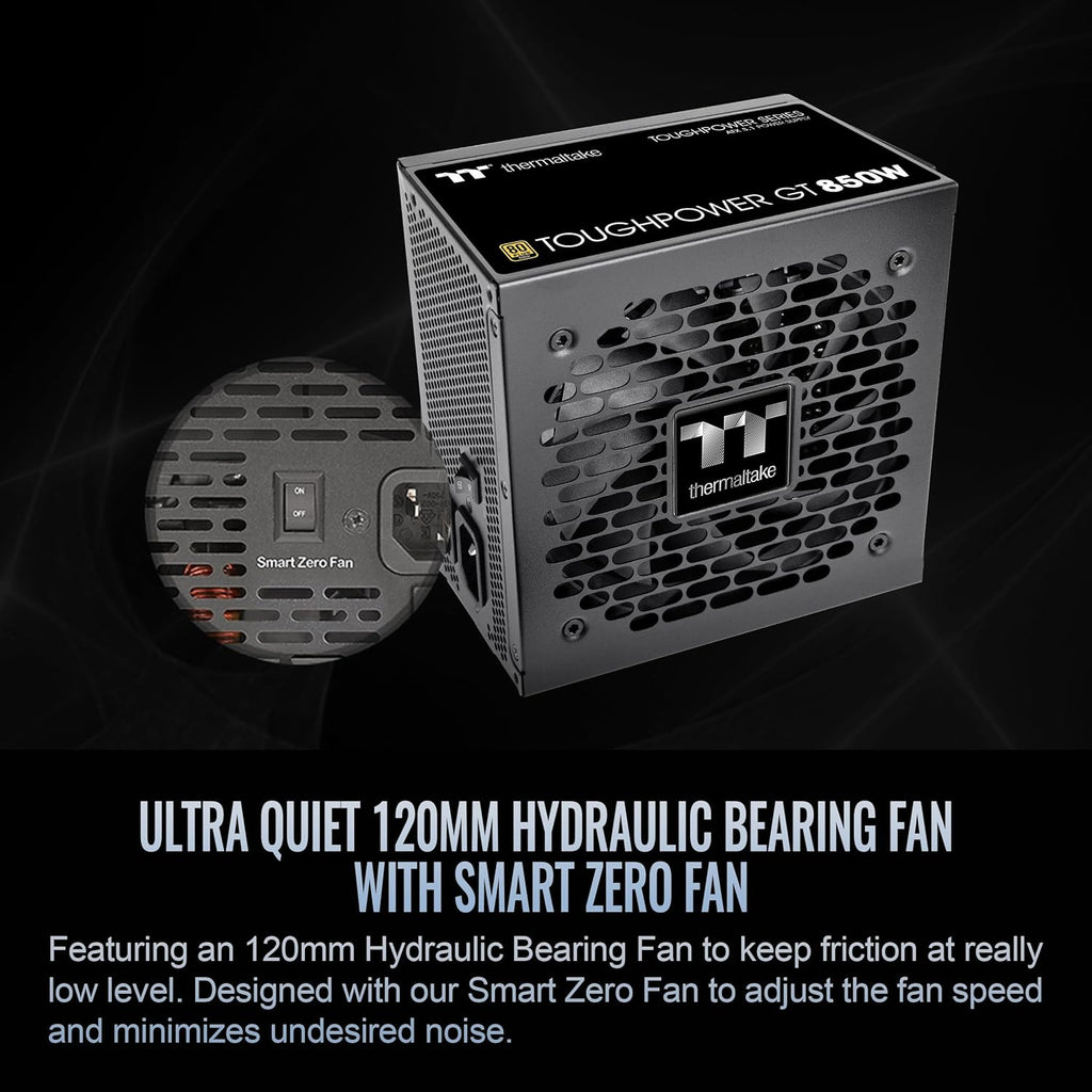 Thermaltake Toughpower GT 850W ATX 3.1 Standard Power Supply; 80 Plus Gold Efficiency; Smart Zero Fan; Native 450W PCIe 5.1 Connector; PS-TPT-0850FNFAGU-3; 5 Year Warranty