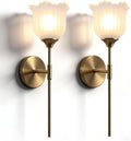 Blooming Rose Wall Sconce Set of 2, Medieval Retro & Modern Style Gold-Plated Wall Sconce with E26 Base (Bulbs Not Included) Wall Lamp for Bathroom Bedroom Kitchen Hallway Living Room Staircase Mirror