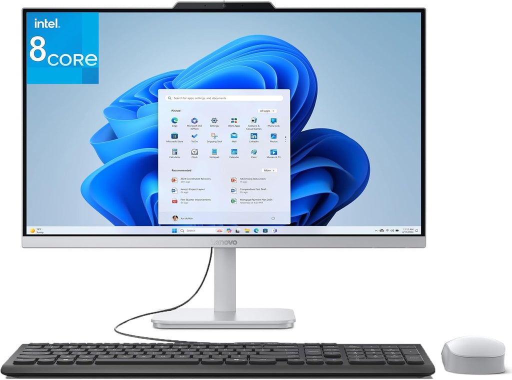 Lenovo 24 23.8" All-in-One Desktop Computer for Home Office, 16GB DDR4 RAM, 512GB PCIe SSD, Intel Processor 8-Core i3-N305, Lifetime Office 365 for Web, FHD AIO PC, WiFi 6, BT 5.2, Win 11, White