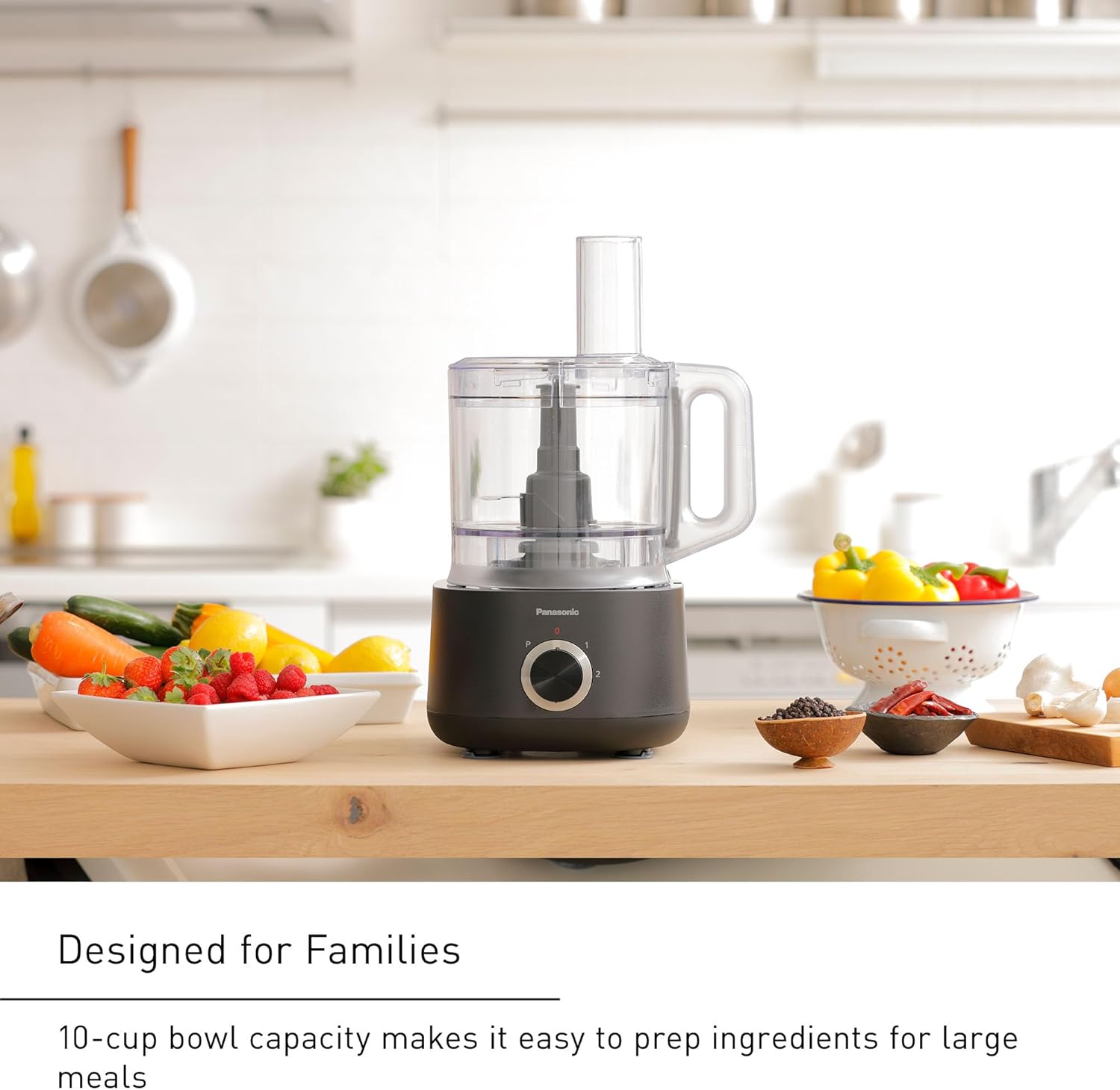 Panasonic Food Processor, Electric Vegetable Choppers for Speedy Food Prep, 5 Attachments to Shred, Whip, Mince, Chop, Grind, Shred, and Slice, 10-cup Bowl Capacity, Small Kitchen Appliances - MK-F511