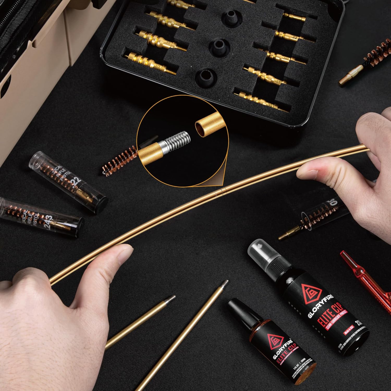GLORYFIRE Deluxe Universal Gun Cleaning Kit - Highly Effective Cleaning Solutions for Hunting and Shooting - Compact