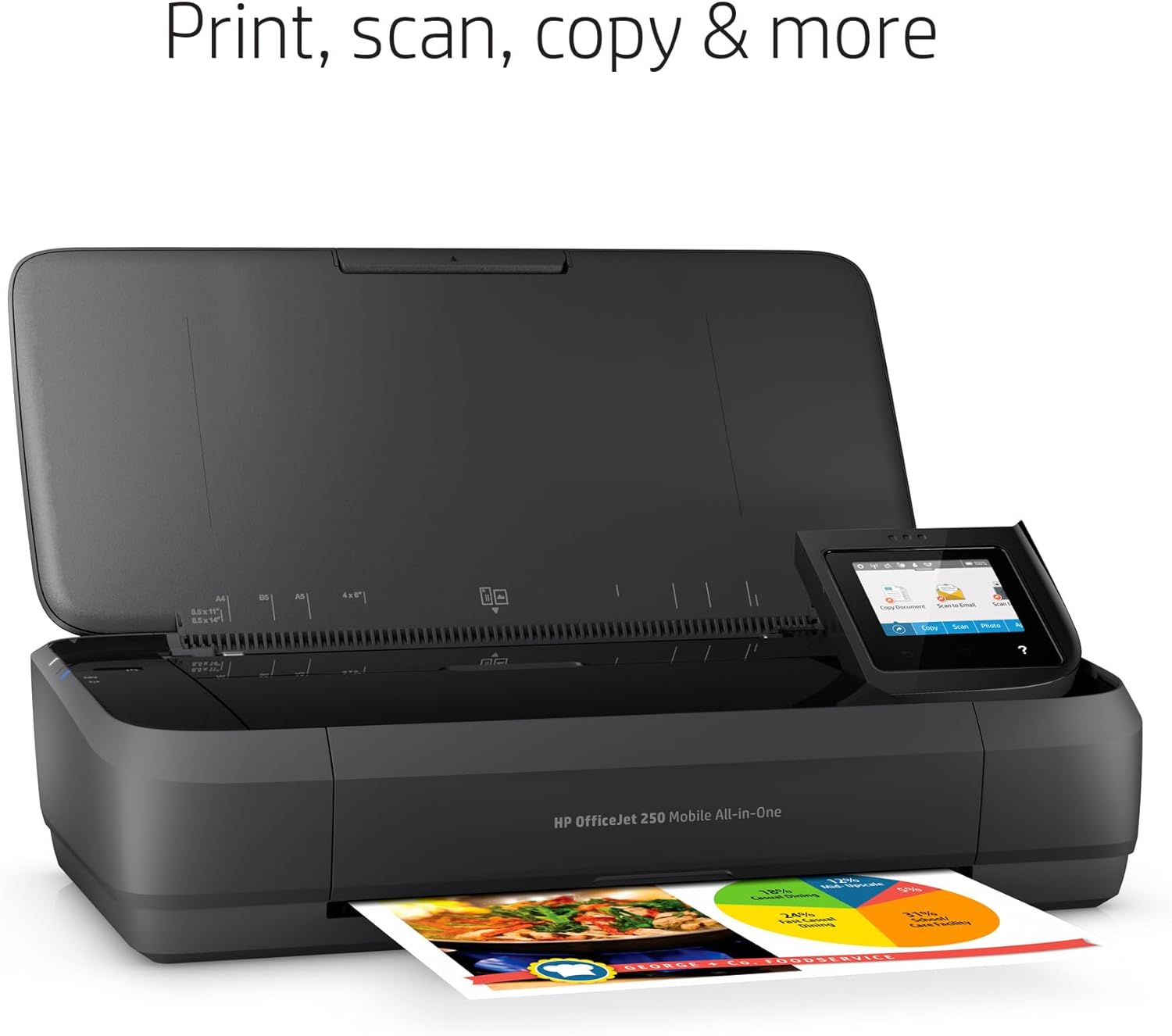 HP OfficeJet 250 Wireless Mobile Printer, Scanner, Copier - Black, Battery Included (CZ992A)
