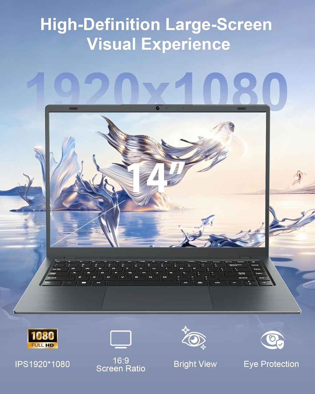 Laptop Computer 14 Inch - 12GB RAM 256GB SSD Laptops, Pentium Gold 6500Y Processor (Up to 3.4GHz), IPS FHD Display, 38WH Battery, Larger Keyboard, HDMI, Type C, PC Laptop for Business and Student