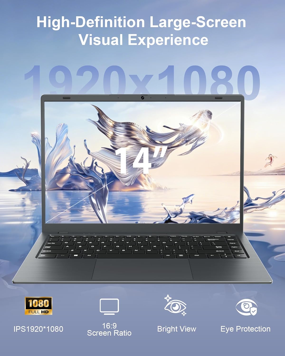Laptop Computer 14 Inch - 12GB RAM 256GB SSD Laptops, Pentium Gold 6500Y Processor (Up to 3.4GHz), IPS FHD Display, 38WH Battery, Larger Keyboard, HDMI, Type C, PC Laptop for Business and Student