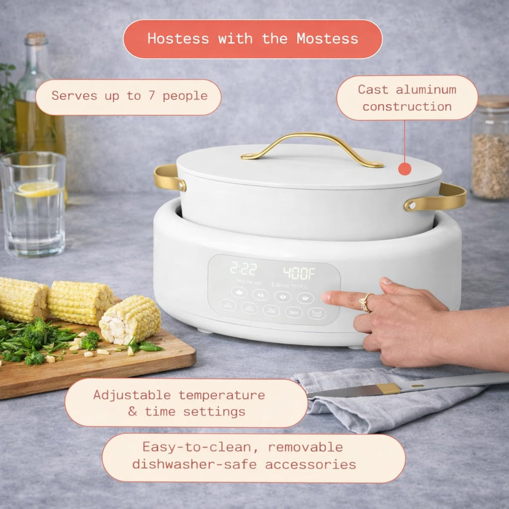 Slow Cook 6 Quart Electric Multi Cooker 10 in 1 with Programmable Touch Display, Slow Cook Sear Steam