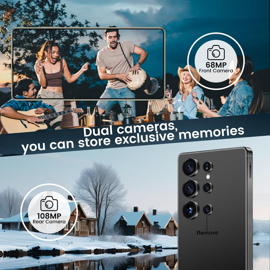 JQAKP I25 Ultra Smartphone 16+512GB | Android 14 | Snapdragon 8 Gen 3 | 68MP+108MP Dual Camera | 7000mAh Battery | 6.99" FHD+ Display | Outperform Competitors in Speed & Power (Black)