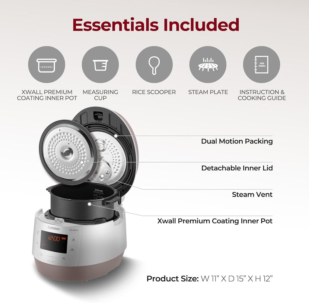 CUCKOO Electric Pressure Cooker 5QT, Versatile Slow Cooker with 10 Menu Options, High Pressure Food Steamer for Cooking, Instant Multicooker with Stainless Steel Non-Stick Inner Pot (CMC-QSB501S)