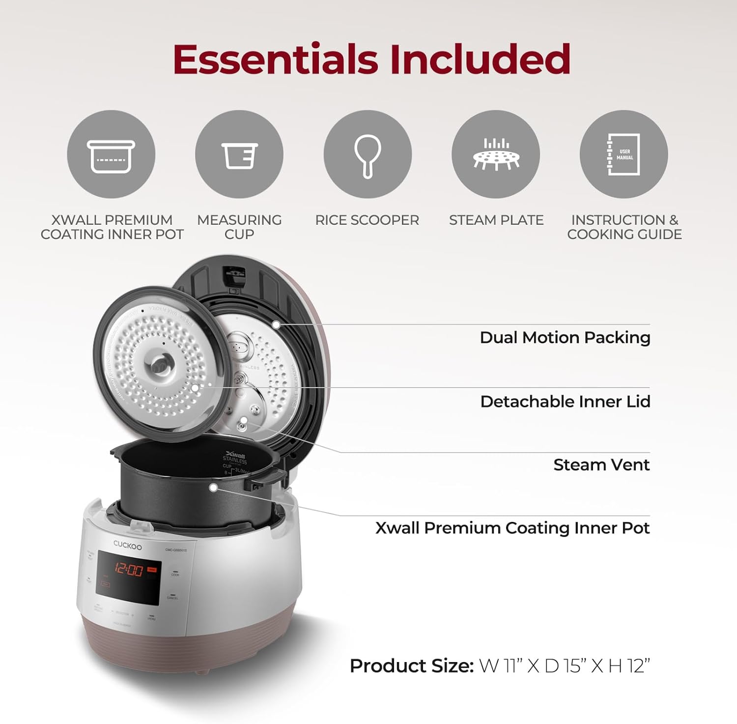CUCKOO Electric Pressure Cooker 5QT, Versatile Slow Cooker with 10 Menu Options, High Pressure Food Steamer for Cooking, Instant Multicooker with Stainless Steel Non-Stick Inner Pot (CMC-QSB501S)