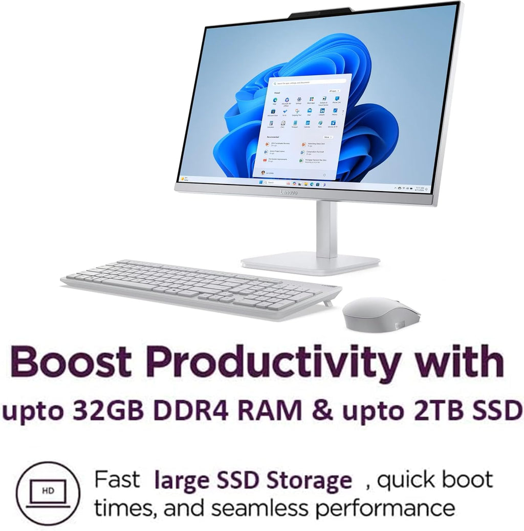 Lenovo 24" FHD All-in-One Desktop Computer for Home & Office, Intel Processor, 16GB RAM, 256GB PCIe SSD, HDMI, Bluetooth 5.2, Business AIO, Vent-Hear, Wireless KB & Mouse, Win 11