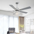 52" Ceiling Fan with Light Modern Chrome Chandelier Fan Reversible DC Motor Quiet Fandelier with 5 Blades for Bedroom, Living Room, Patios, Shop, Ventilador de Techo