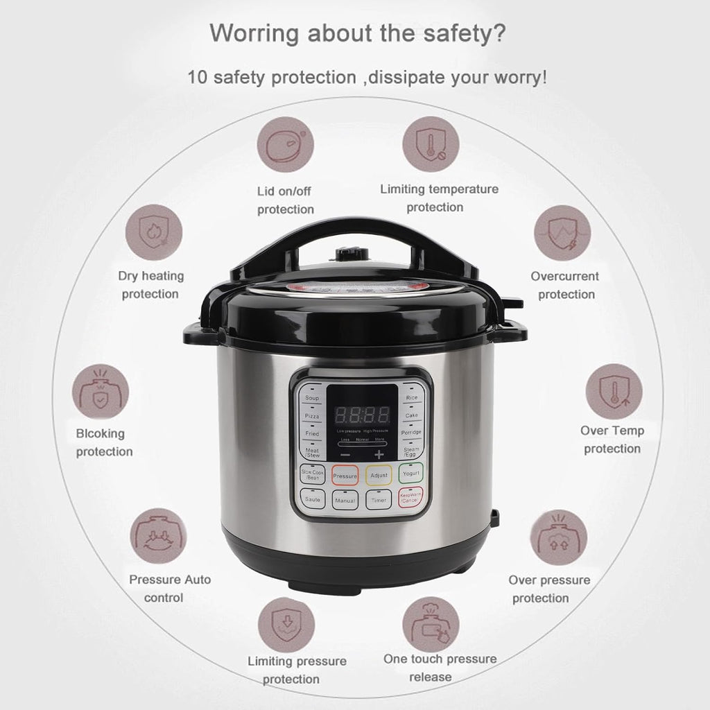 ZJchao Electric Pressure Cooker Multi Cooker 16 in 1 Stainless Steel 6L 1000W Smart Programmable Kitchen Appliance for Family Cooking Meals (US Plug 110V)