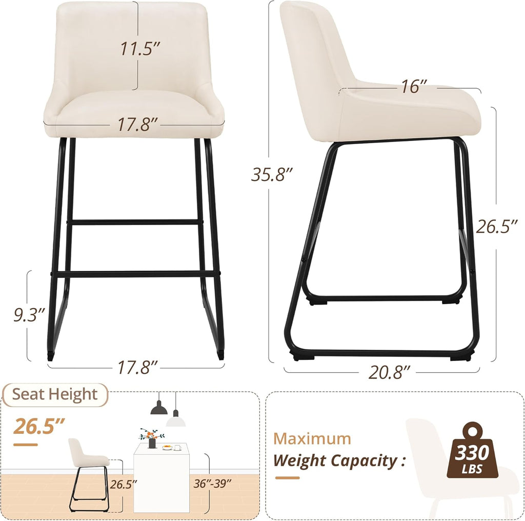 LUE BONA 26 Inch Counter Height Bar Stools Set of 4, Faux Leather Upholstered Barstools, Barstool with Back, Comfortable Bar Chairs, Modern Counter Stools for Kitchen Counter Island