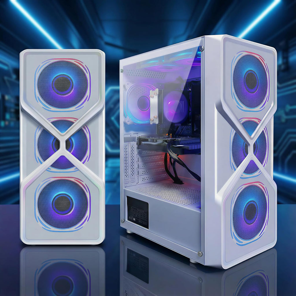 STGAubron Gaming PC Computer Desktop, AMD Ryzen 5 5500 up to 4.2GHz, GeForce RTX 3050 6G,16G DDR4, 1T SSD, WiFi 6 & BT 5.0, RGB Fan x6, Windows 11 Home,White