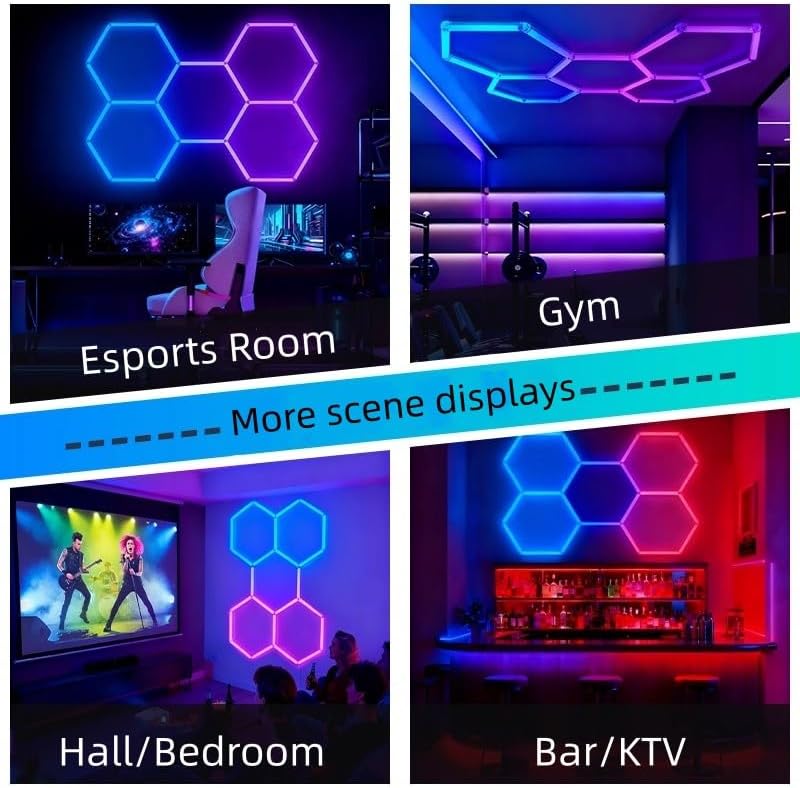 RGB LED Hexagon Garage Lighting Honeycomb Lamps 110-265V for Car Wash Repair Workshop Decor Ceiling Lighting LED Hexagon Lights for Gym Bar Gaming Room, Smart App,Remote Control