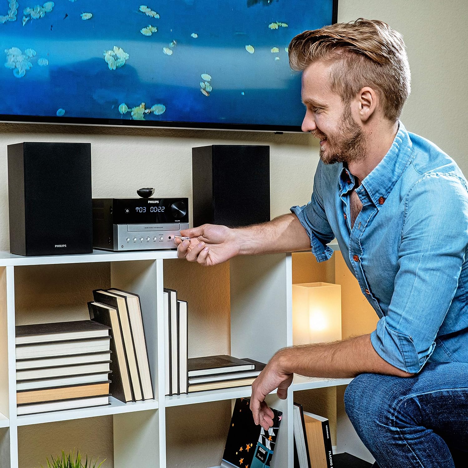 Philips Bluetooth Stereo System for Home with CD Player for Home, Wireless Streaming, MP3, USB, Audio in, FM Radio, 18W, Micro Music Sound System