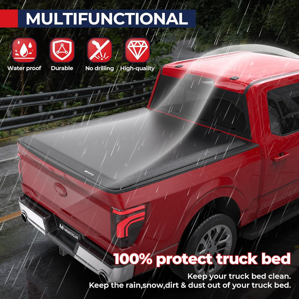 MOSTPLUS 5.5FT Quad Fold Soft Truck Bed Tonneau Cover On Top Compatible for Ford F150 2015-2025 2026 F-150 Bed Fourth Fold Styleside Bed Cover 67Inch
